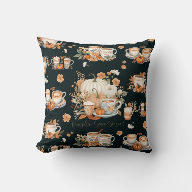 Cojín Decorativo Calabaza Spice Latt Season Floral Mug Black Fall (Anverso)