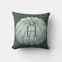 Cojín Decorativo Calabaza Verde azulada de otoño monogramada