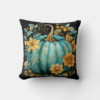 Cojín Decorativo Calabaza verde azulada otoño Boho otoño cae negro