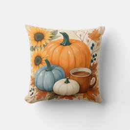 Cojín Decorativo Calabazas Acuarela de Otoño Rústico
