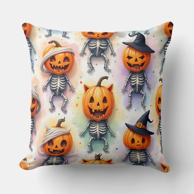 Cojín Decorativo Calabazas alegres, Halloween, de Natasha Us (Anverso)