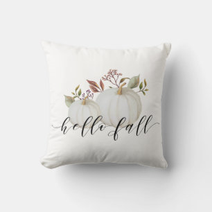 Cojín Decorativo Calabazas Blancas Acuarela Rústica Hola Otoño