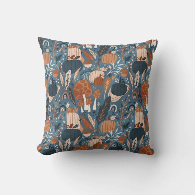 Cojín Decorativo Calabazas Boho de Otoño Rústico (Anverso)