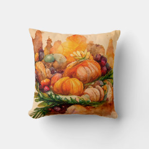 Cojín Decorativo Calabazas de Acuarela de Granja Rústica Cosecha de