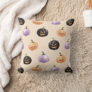Cojín Decorativo Calabazas de bomba negras naranja moradas