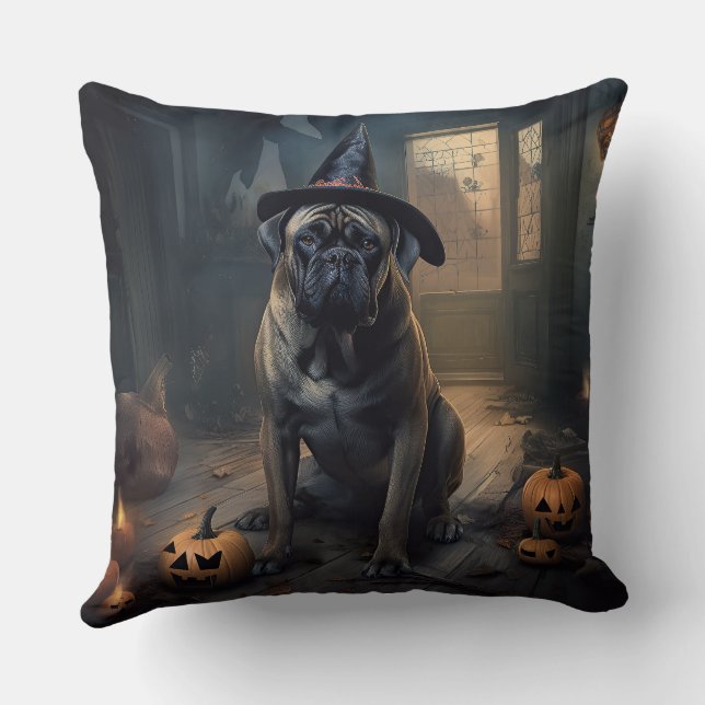 Cojín Decorativo Calabazas de bullmastiff asustan a Halloween (Reverso )
