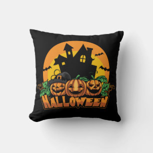 Cojín Decorativo Calabazas de Casa Embrujada de Halloween