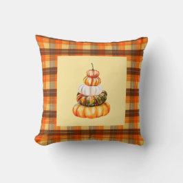Cojín Decorativo Calabazas de granja de otoño y cuadros marrones na