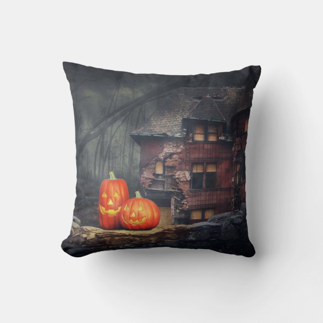 Cojín Decorativo Calabazas de Halloween góticas antiguas (Anverso)