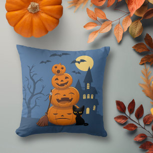 Cojín Decorativo Calabazas de Halloween y gato negro
