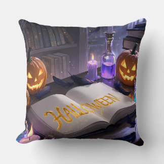 Cojín Decorativo Calabazas de libro de hechizos espeluznantes de Ha