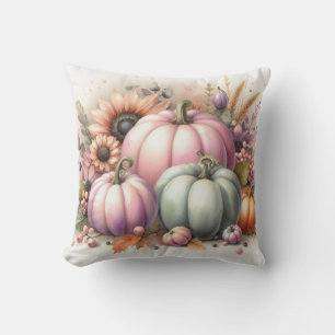 Cojín Decorativo Calabazas de otoño de colores pastel pintura acuar