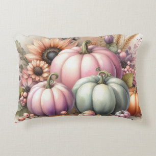 Cojín Decorativo Calabazas de otoño de colores pastel pintura acuar