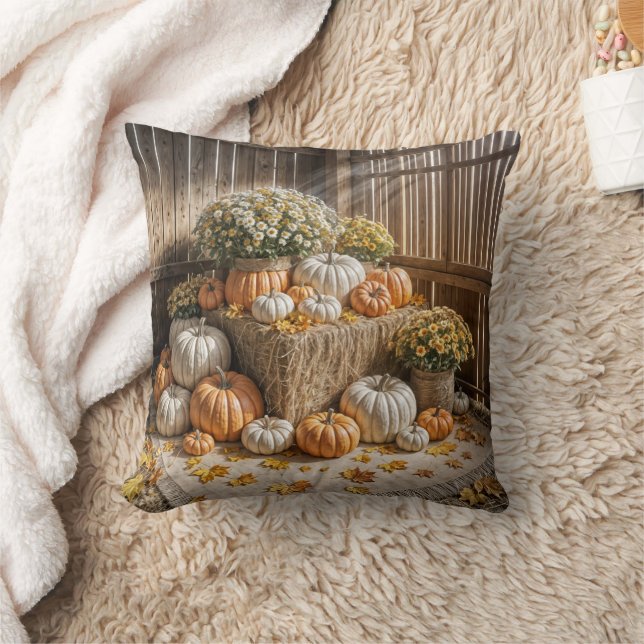 Cojín Decorativo Calabazas De Otoño En Un Heno (Manta)