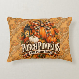 Cojín Decorativo Calabazas de porche lazos de cuadros otoño cottage