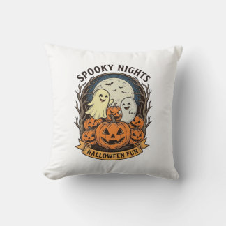 Cojín Decorativo Calabazas Fantasmas Lindas Grabado Vintage Hallowe