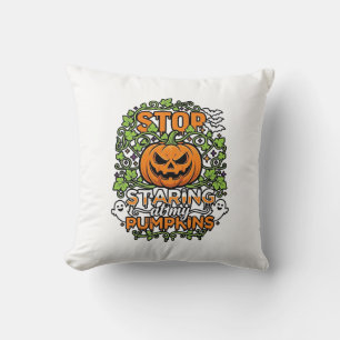 Cojín Decorativo Calabazas Mirando Fantasmas Halloween Murciélagos_