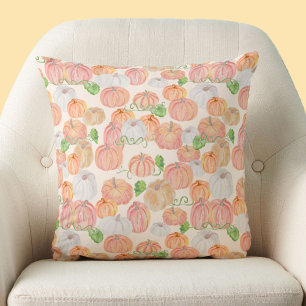 Cojín Decorativo Calabazas Naranjas Acuarela Otoñal Caprichosa
