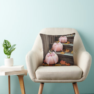 Cojín Decorativo Calabazas rosadas de otoño y hojas de otoño