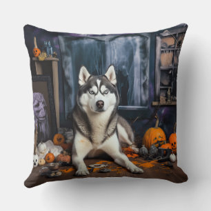 Cojín Decorativo Calabazas Siberian Husky Halloween Espeluznantes