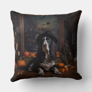 Cojín Decorativo Calabazas Spaniel de Caza Inglés Halloween Asustad