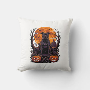 Cojín Decorativo Calabazas Trono Pitbull Negro Halloween Luna Llena