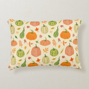 Cojín Decorativo Calabazas verdes y naranjas con hojas y ramas
