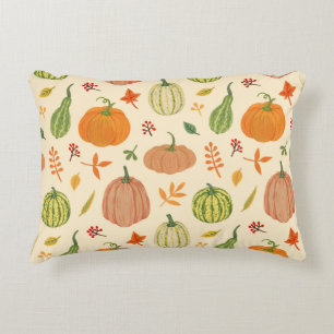 Cojín Decorativo Calabazas verdes y naranjas, patrón sin fisuras.