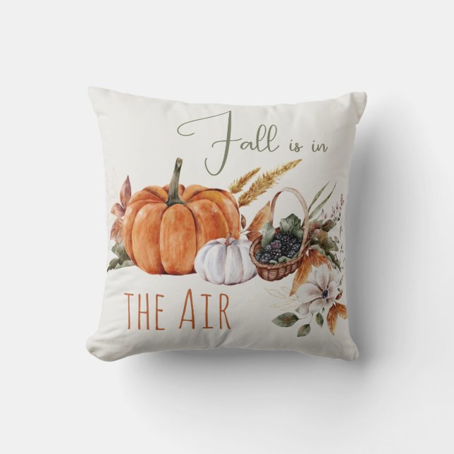Cojín Decorativo Calabazas y hojas de acuarela de otoño rústico (Anverso)