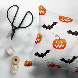 Cojín Decorativo Calabazas y murciélagos de Halloween, truco o truc