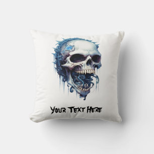 Cojín Decorativo Calavera azul con gusanos y detalles steampunk