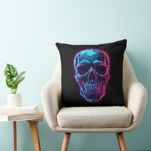 Cojín Decorativo Calavera ciberpunk neón synthwave resplandor gótic