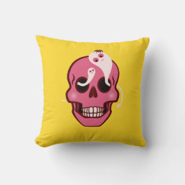 Cojín Decorativo Calavera Con Araña Y Fantasmas En Zócalos De Ojos