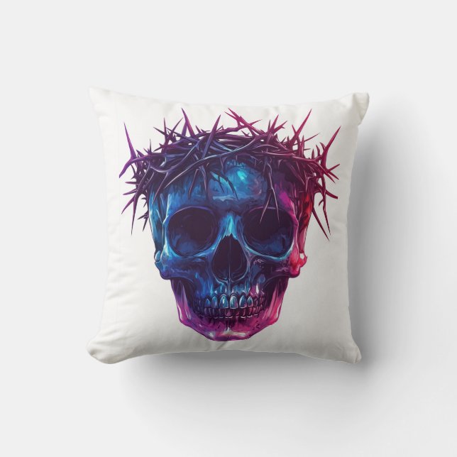Cojín Decorativo Calavera con Corona de Espinas (Anverso)