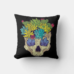 Cojín Decorativo Calavera con cristales y suculentos