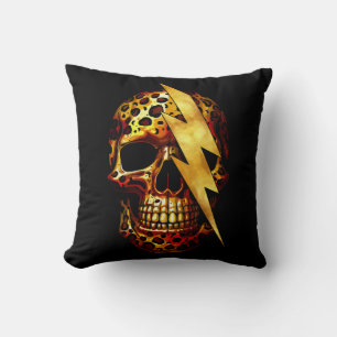 Cojín Decorativo Calavera con estampado de leopardo y destellos dor