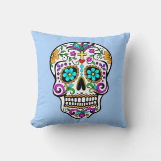 Cojín Decorativo Calavera de azúcar colorida con cruz y flores