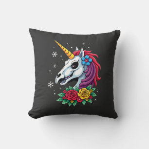 Cojín Decorativo Calavera de azúcar de unicornio Arte Mexicano, Cam