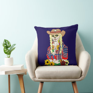Cojín Decorativo Calavera de azúcar de vaquera