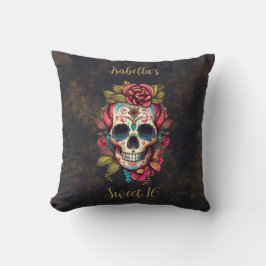 Cojín Decorativo Calavera de azúcar floral dulce 16 cumpleaños