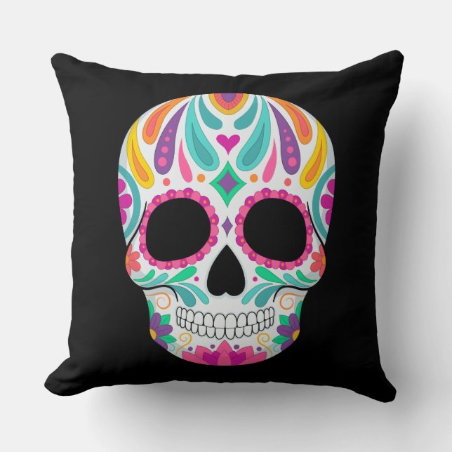 Cojín Decorativo Calavera de azúcar florida (Anverso)