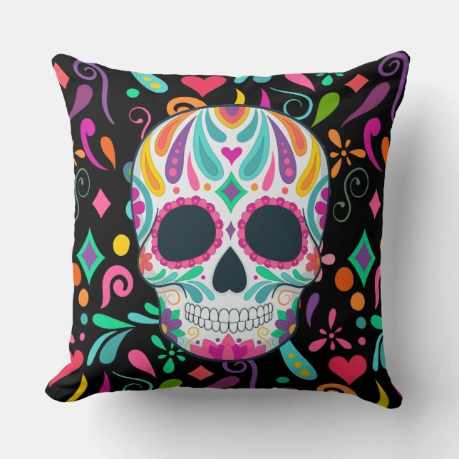 Cojín Decorativo Calavera de azúcar florida (Anverso)