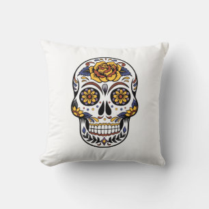 Cojín Decorativo Calavera de azúcar Rosa Amarilla