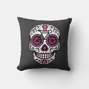 Cojín Decorativo Calavera De Azúcar Rosa, Día De Los Muertos