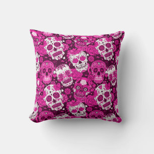 Cojín Decorativo Calavera de azúcar rosa patrón ornamental floral
