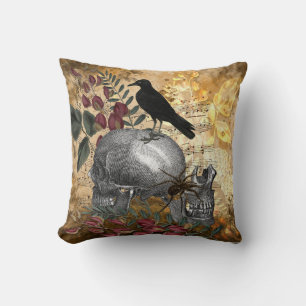 Cojín Decorativo Calavera de Cuervo Vintage