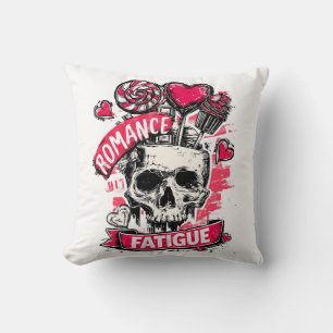Cojín Decorativo Calavera de fatiga romántica con corazones de cara