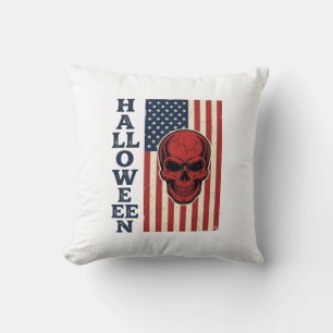 Cojín Decorativo Calavera de Halloween Patriótica Vintage Bandera E