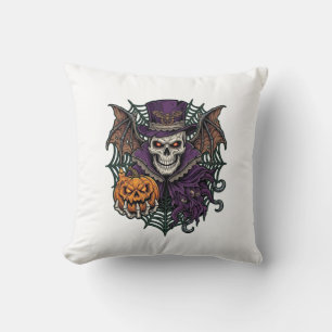 Cojín Decorativo Calavera de Halloween Sombrero Alto Alas de Murcié