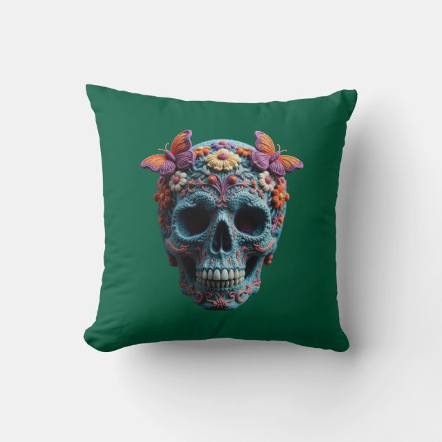 Cojín Decorativo Calavera de lana (Anverso)
